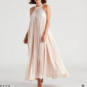 NWT Pleated Champagne Halter Dress